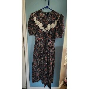 VTG Gunne Sax Jessica McClintock Dress 9/10 Floral Lace 80s Prairie Cottagecore